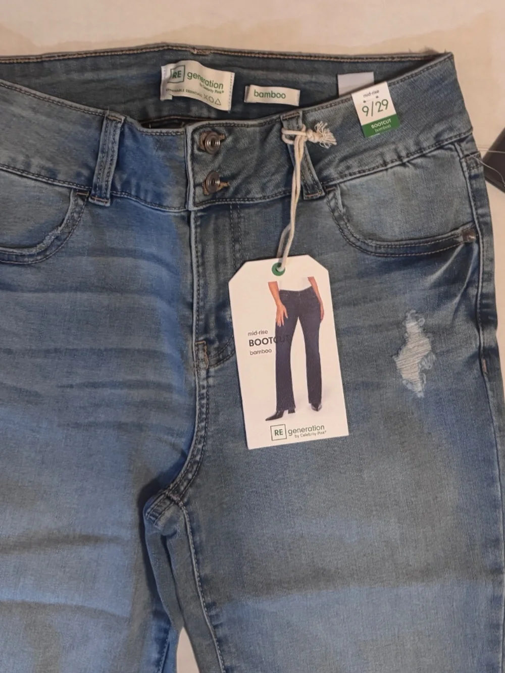 Women's RE Generation Bamboo By Celebrity Pink 9/29 Mid Rise Bootcut Distressed